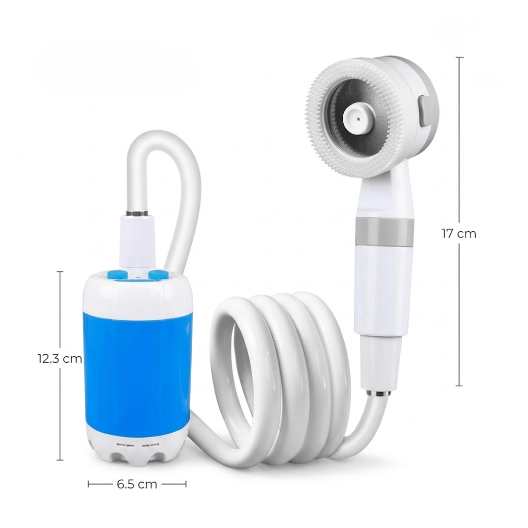 Tragbare Campingdusche mit 5000-mAh-Pumpe – Wiederaufladbar – Komplettset