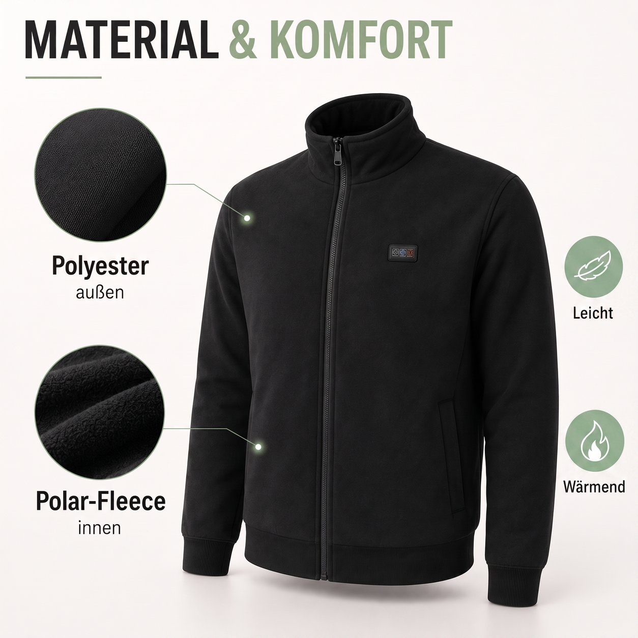 Beheizte Jacke - 8 Heizzonen & Fleecefutter - Wasserdicht, Unisex