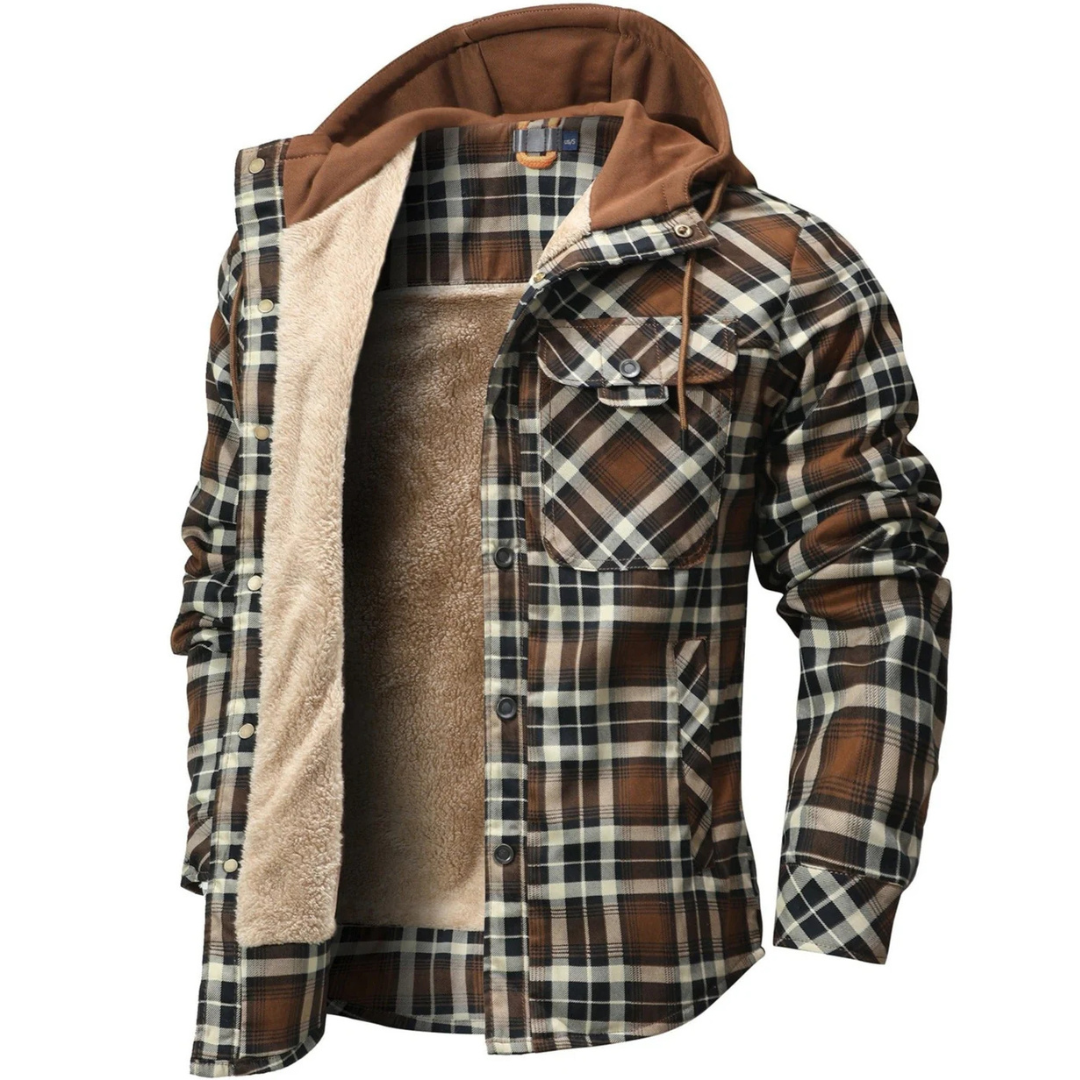 Flanelljacke Herren kariert mit Kapuze und Sherpa-Futter