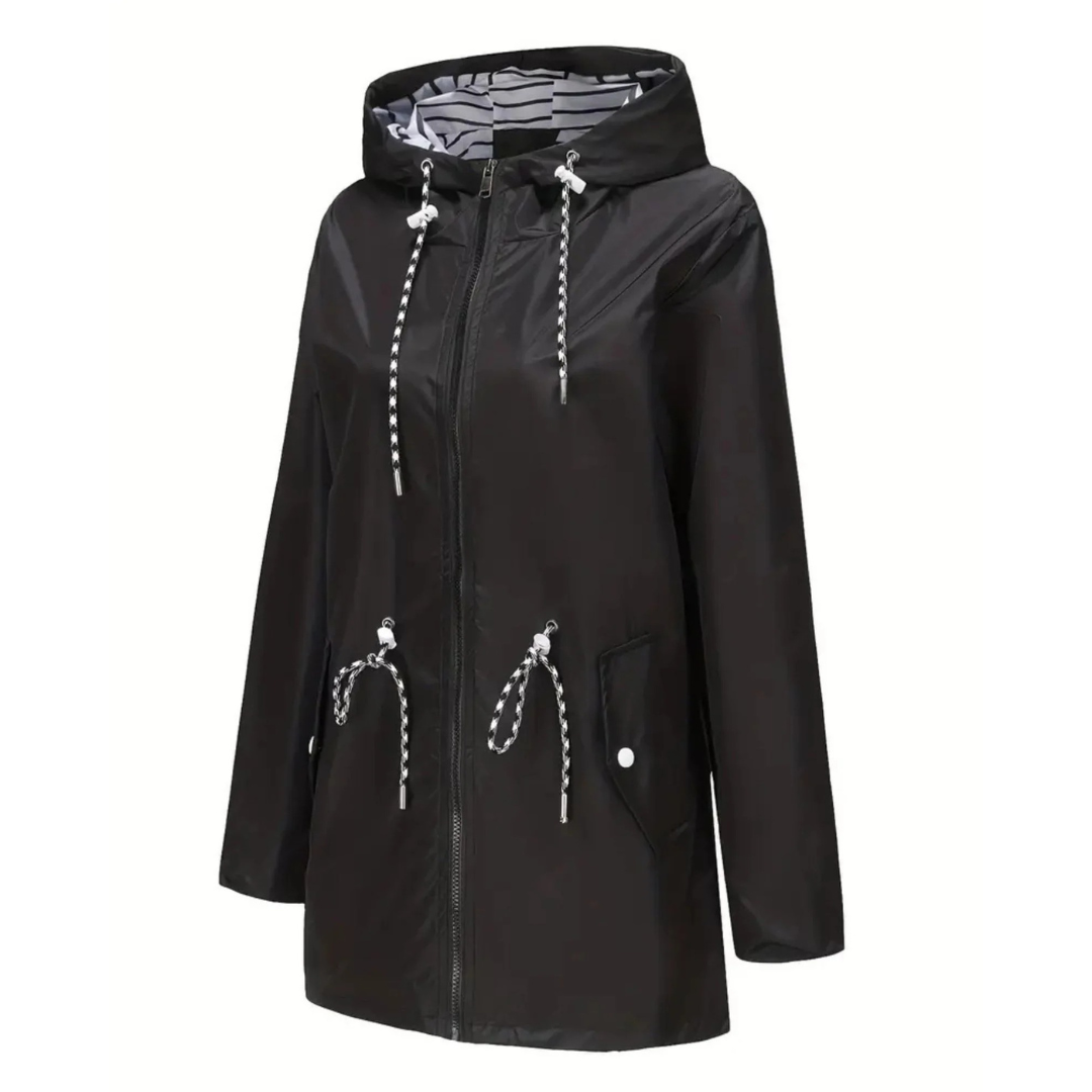 Regenjacke Damen mit Taillenzug - Übergangsjacke mit Kapuze, bis 5XL