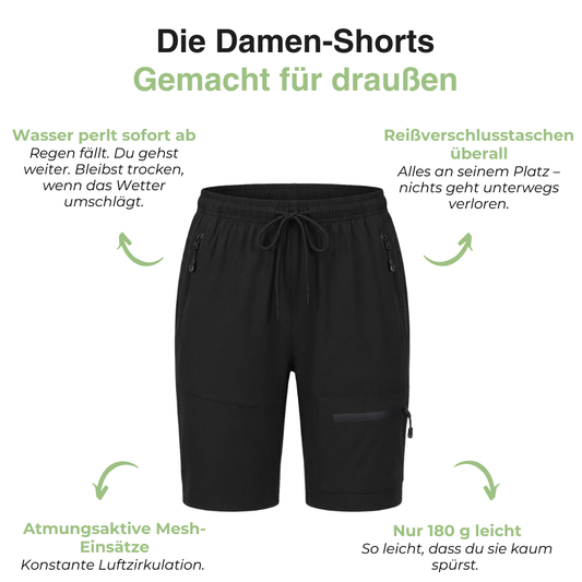 Damen Wandershorts – Wasserabweisend – Schnelltrocknend mit Reißverschlusstaschen