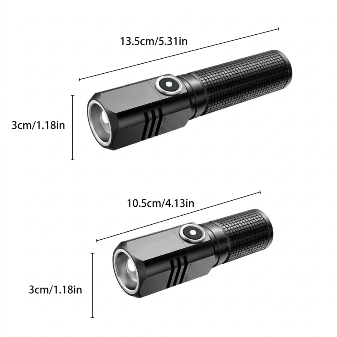 Mini LED Taschenlampe Wiederaufladbar – 10000 Lumen – USB-C & Zoomfunktion