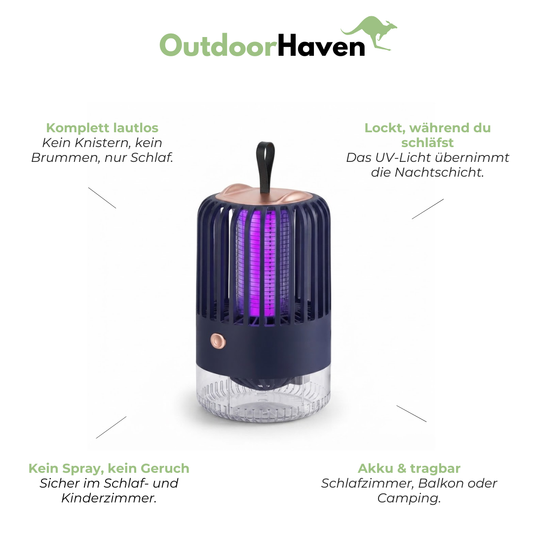 Mückenfalle Innen - UV Mückenlampe Wiederaufladbar - Lautlos fürs Schlafzimmer