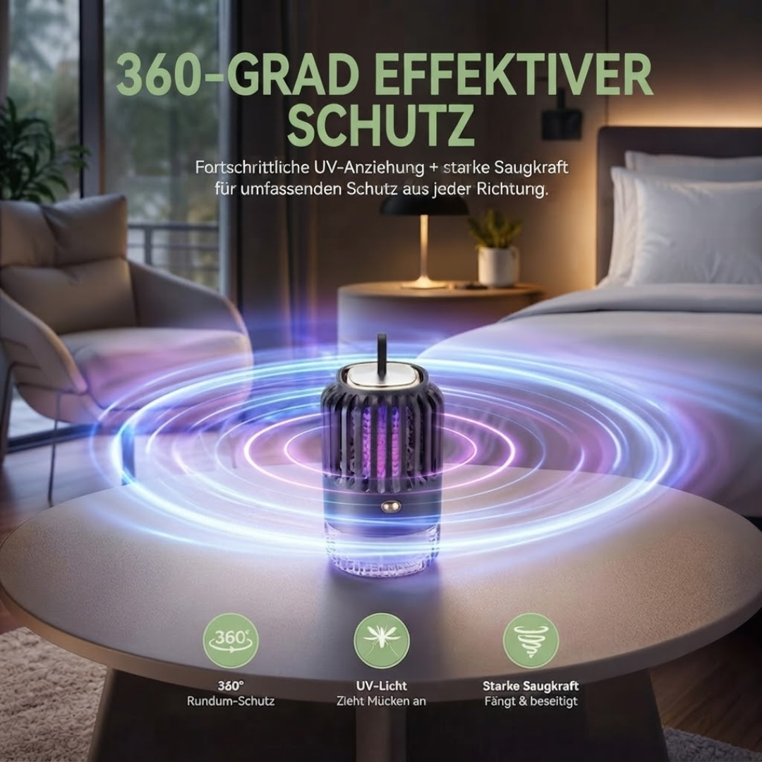 Mückenfalle Innen - UV Mückenlampe Wiederaufladbar - Lautlos fürs Schlafzimmer