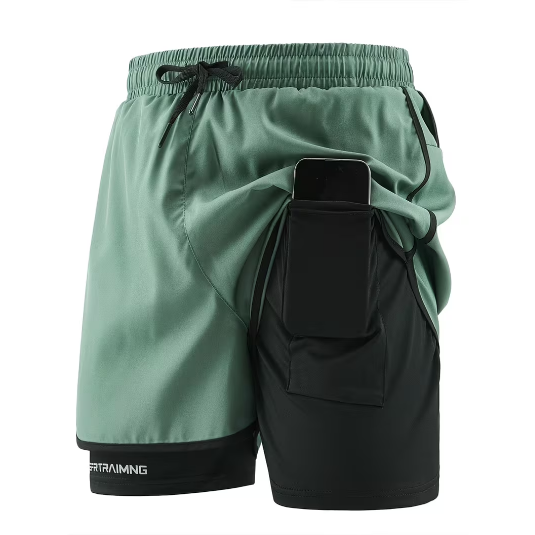 2-in-1 Herren Trainingsshorts – Integrierte Kompressions-Innenhose