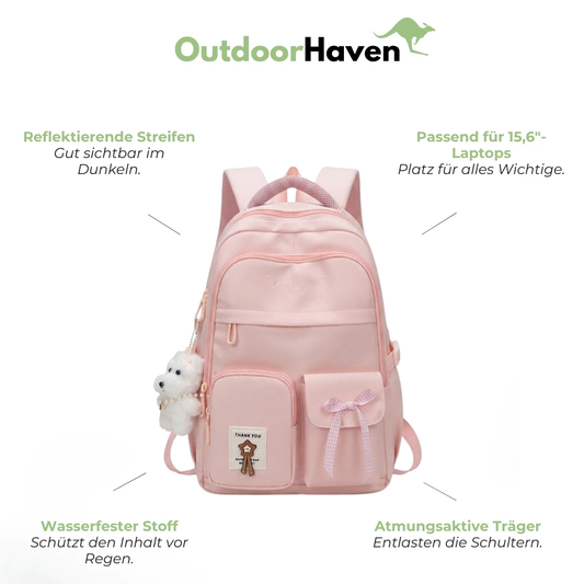 Schulrucksack für Mädchen - Trolleyband - viele Taschen