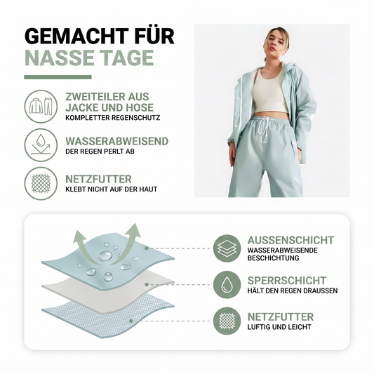 Regenanzug Damen - Jacke und Hose im Set - Wasserabweisend