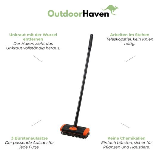 Fugenbürste mit Teleskopstiel - 3-in-1 Fugenreiniger - Unkrautbürste