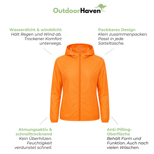 Packbare Fahrradjacke mit Kapuze Unisex - Wasserdicht & Winddicht