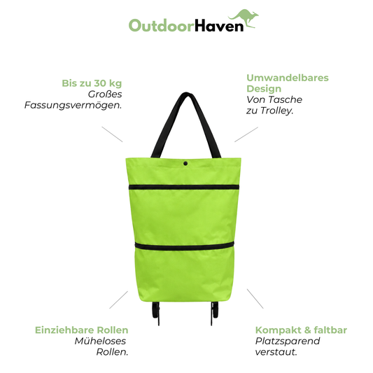 2-in-1 Umwandelbare Einkaufstasche mit Rollen – Faltbar & bis 30 kg