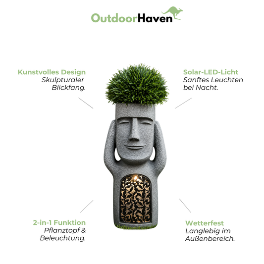 Solar LED Gesichts-Pflanztopf – Gartenfigur mit Beleuchtung & Wetterfest