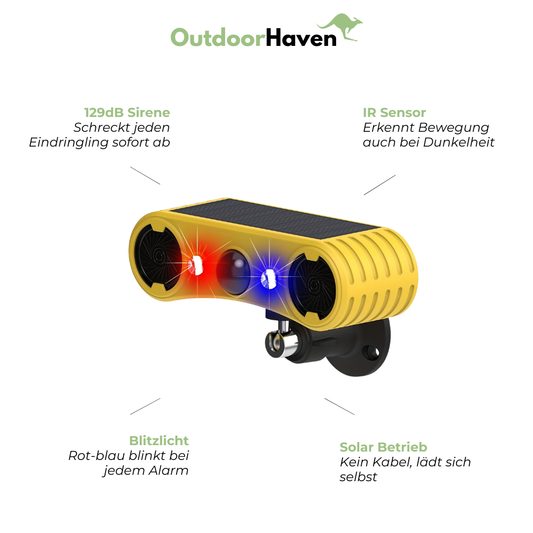 Solar Alarm Bewegungsmelder – 129dB Sirene – Blitzlicht