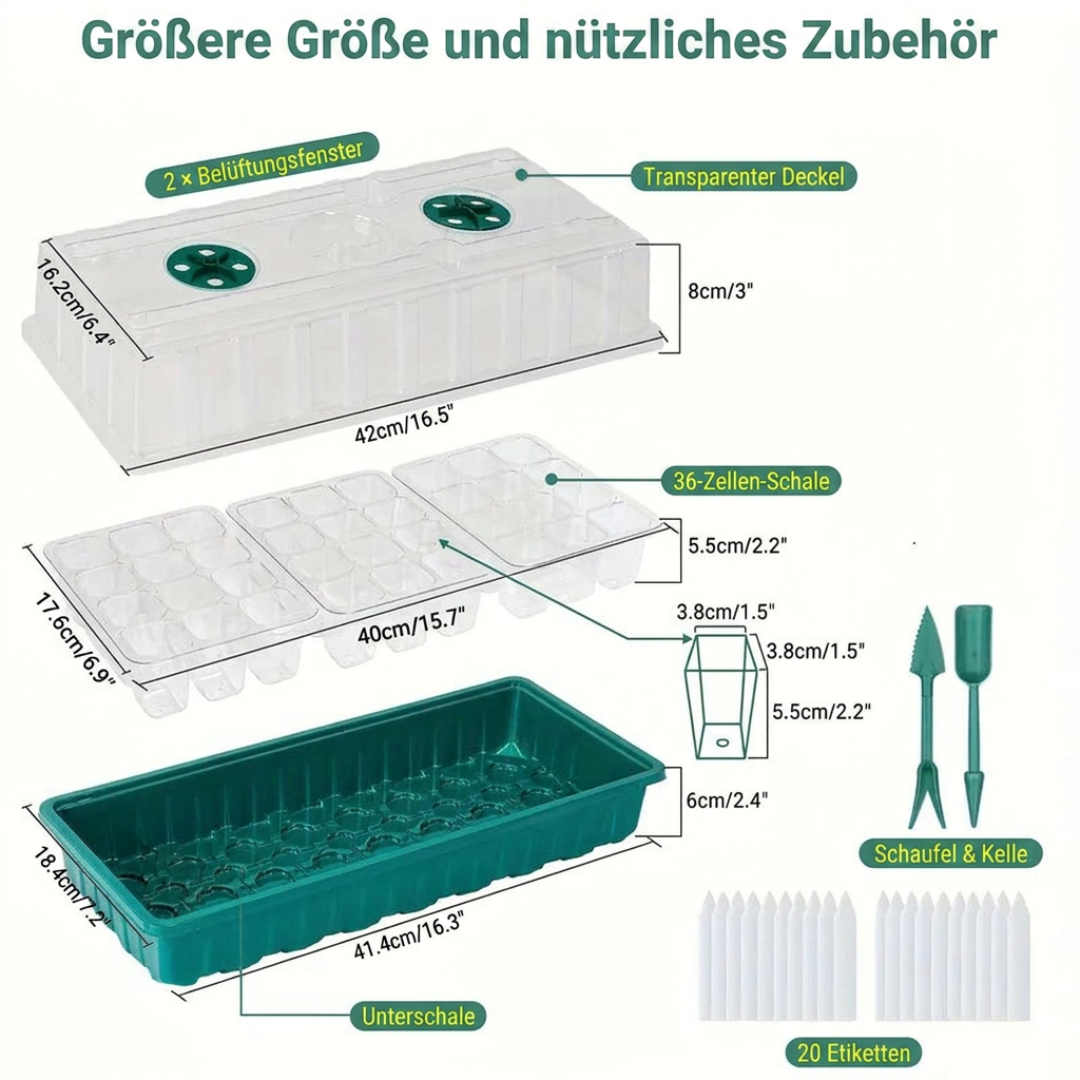 Anzuchtstation LED – 36 Zellen Gewächshaus – USB Timer