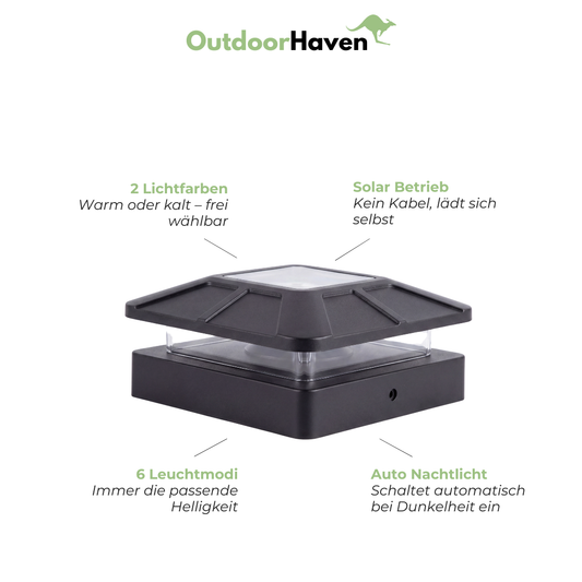Solar Pfostenleuchte Set – LED Zaunlampe – Warm & Kaltweiß