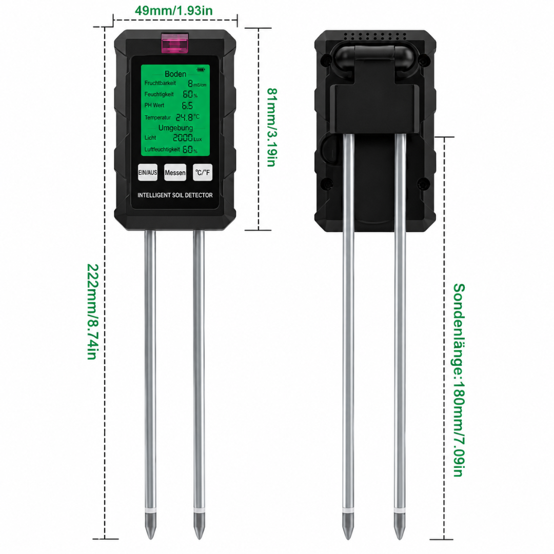 Bodentester 6-in-1 – pH Feuchte Temperatur – LCD