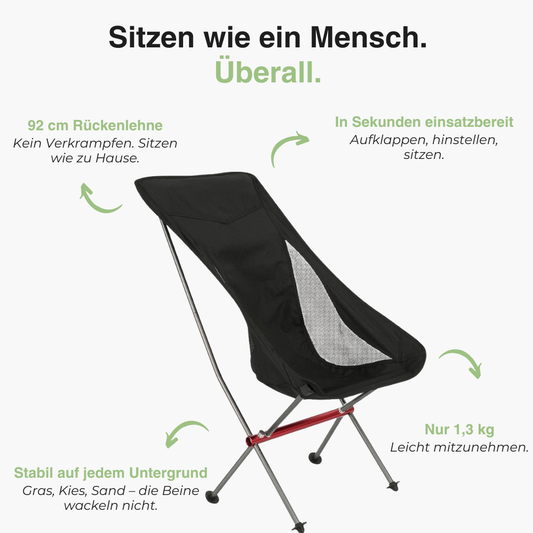 Ultraleichter klappbarer Campingstuhl – Hohe Rückenlehne, tragbarer Outdoorstuhl