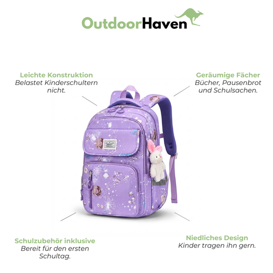 Schulrucksack für Schulkinder - Weltraum-Muster - Reflektorstreifen