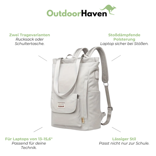 Schulrucksack Damen für Laptop - mit USB-Anschluss - Tasche 2in1