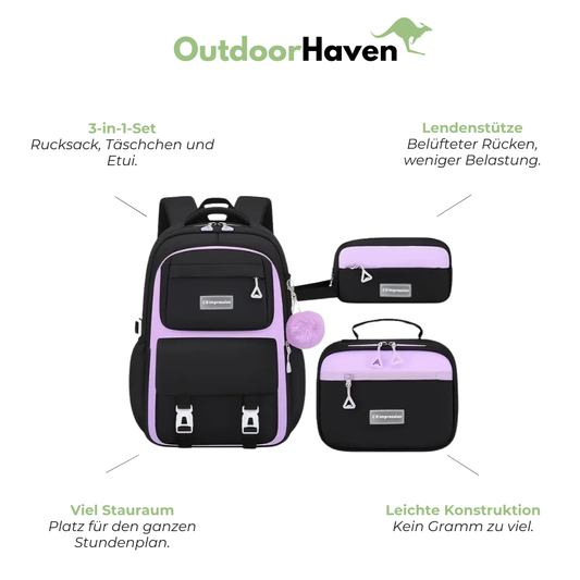 Schulrucksack - 3in1-Set - mit USB-Anschluss