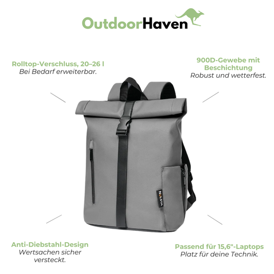 Schulrucksack für die Reise - Roll-Top - wasserdicht