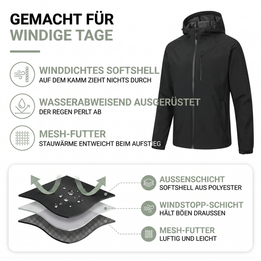 Übergangsjacke Unisex - Softshell mit Kapuze - Wasserabweisend