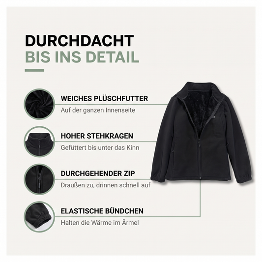Fleecejacke Damen gefüttert - Weiches Plüschfutter - Stehkragen mit Reißverschluss