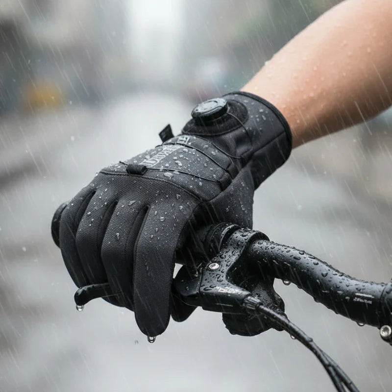 Schwarze Fahrradhandschuhe mit Drehverschluss am Handgelenk und Silikongriff auf der Handfläche – Ansicht 7