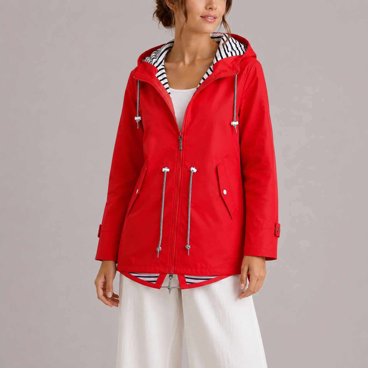 Regenjacke Damen mit Kapuze - Wasserabweisend - Gestreiftes Innenfutter