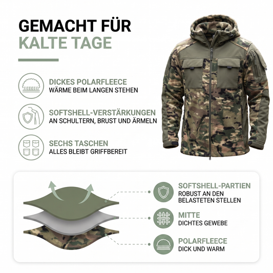 Fleecejacke Herren - Taktisch mit Kapuze - Camouflage & Uni