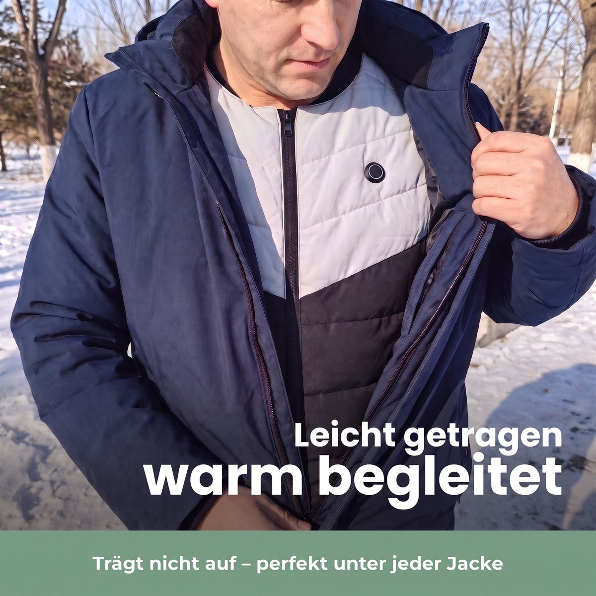 Beheizbare Weste unter der Winterjacke getragen