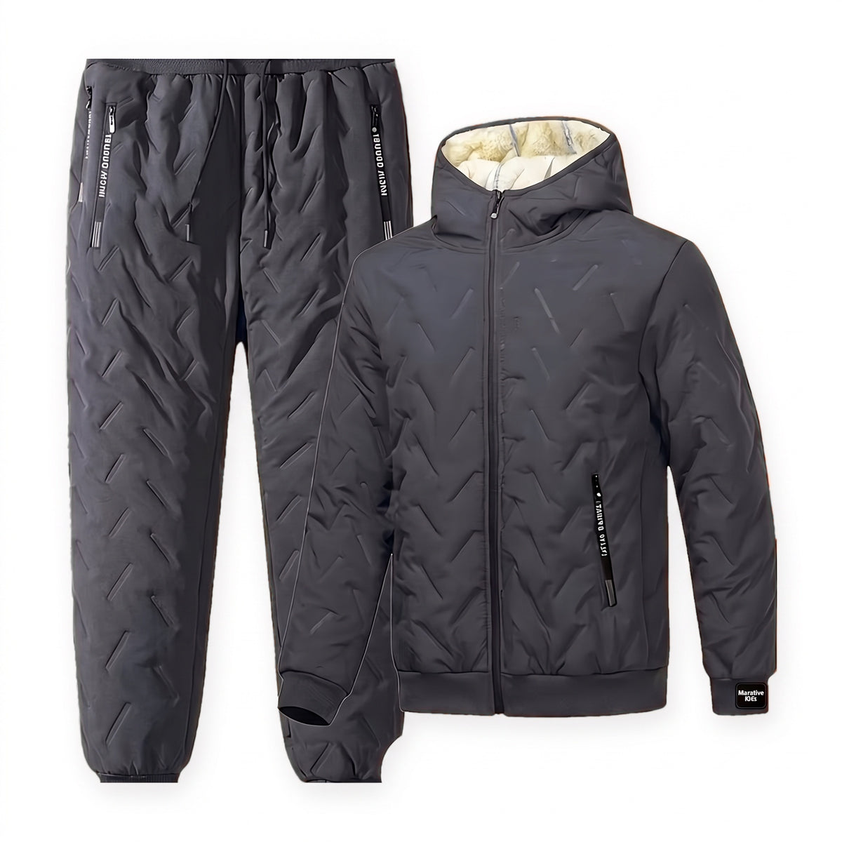 Thermoanzug Herren in Dunkelgrau mit Kapuze und Kordelzug-Hose