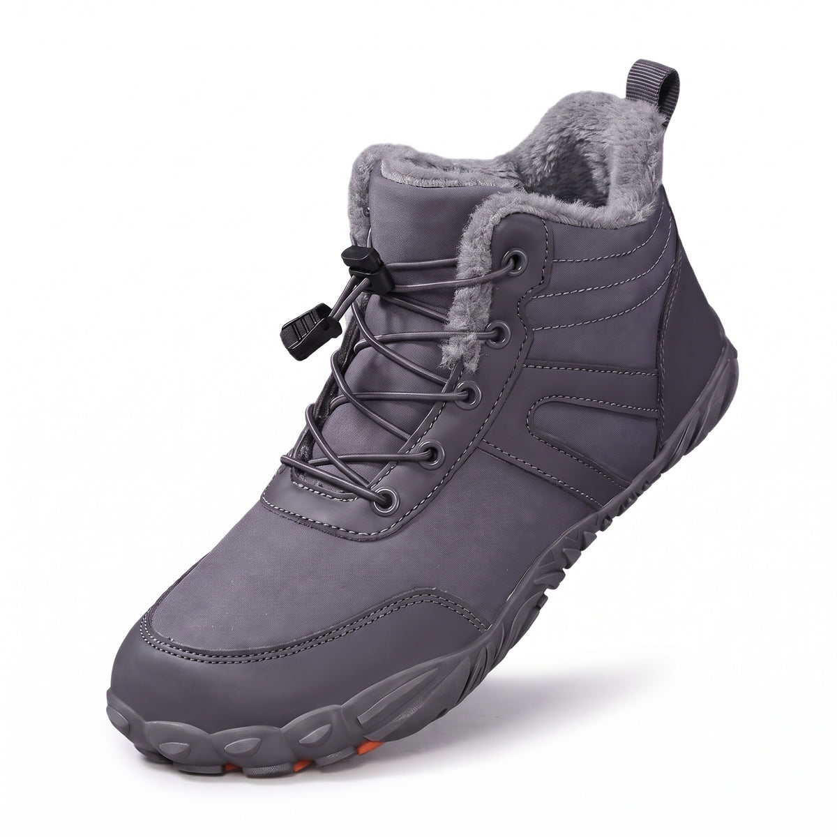 Winterschuhe Damen in Grau mit Schnellschnürung und Profilsohle auf weißem Hintergrund