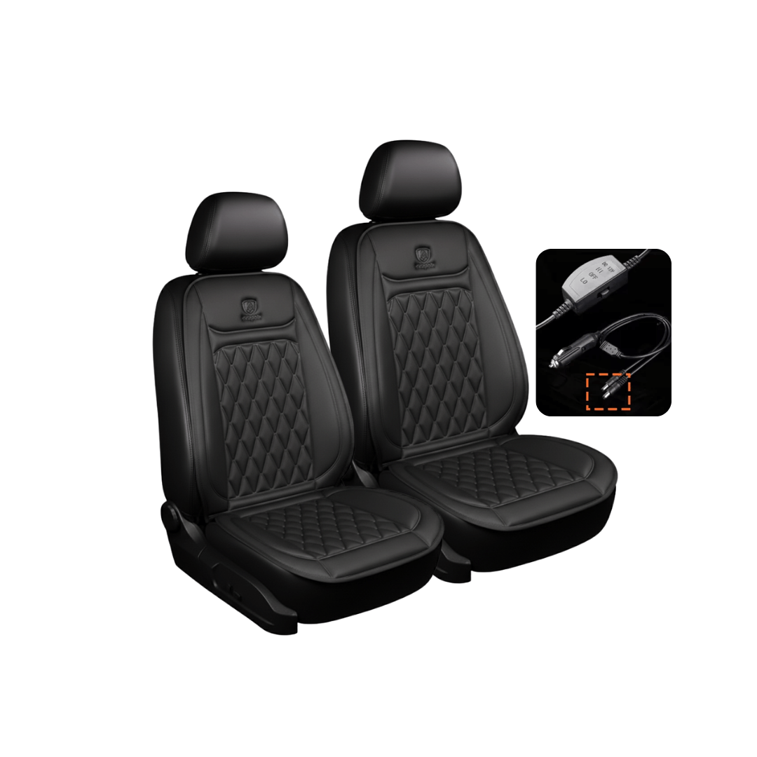 Beheizbare Sitzauflage Auto schwarz – Set für Fahrer und Beifahrer mit 12-V-Kabel