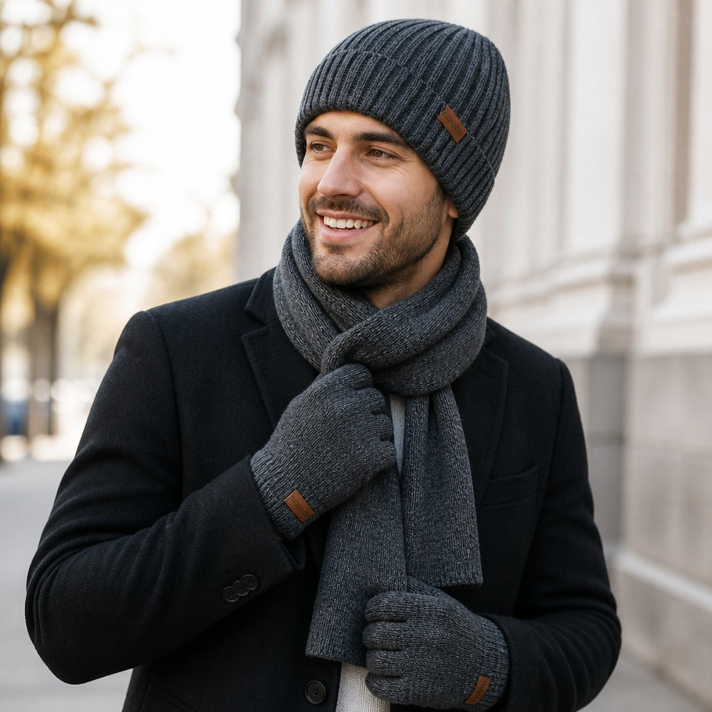 Wintermütze Herren - Set mit Schal und Handschuhen - Plüschfutter – 8