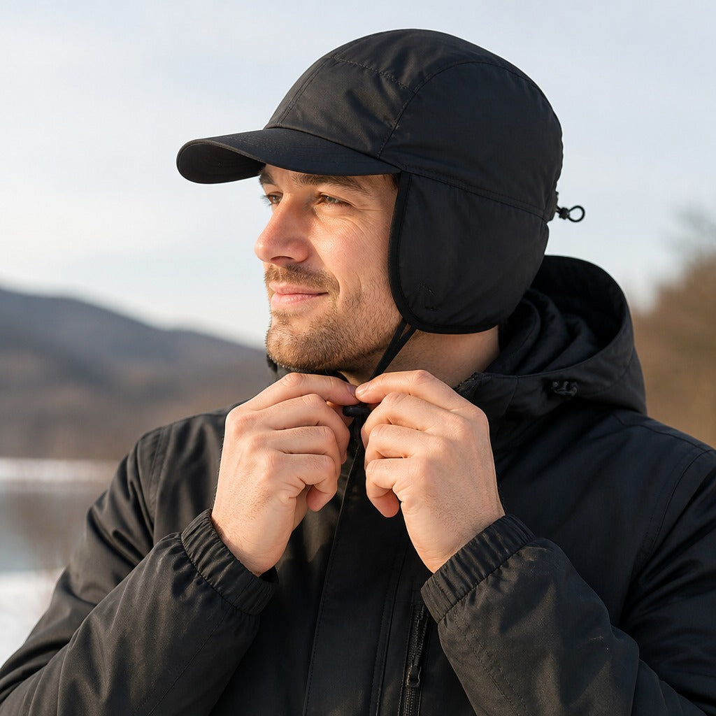 Mütze mit Ohrenklappen - Wintermütze mit Schirm - Fleecefutter – 8