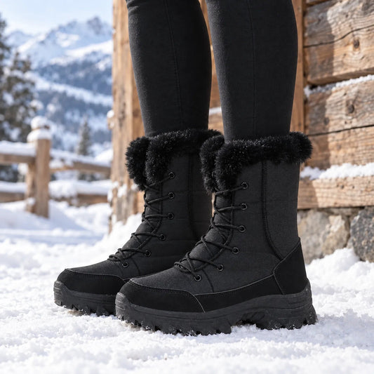 Winterstiefel Damen in Schwarz getragen im Schnee