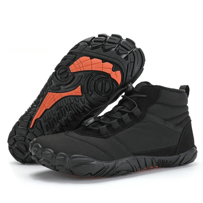 Winter Barfußschuhe in Schwarz – Sohle mit Profil und Seitenansicht