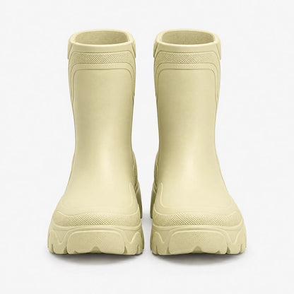 Gummistiefel Damen kurz in Creme – Paar von vorne
