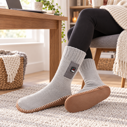 Beheizbare Socken mit Akkutasche im Homeoffice
