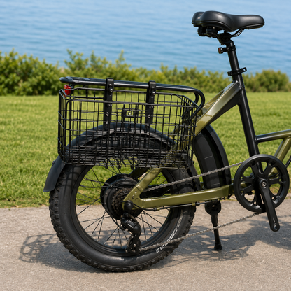 Fahrradkorb hinten auf dem Gepäckträger montiert