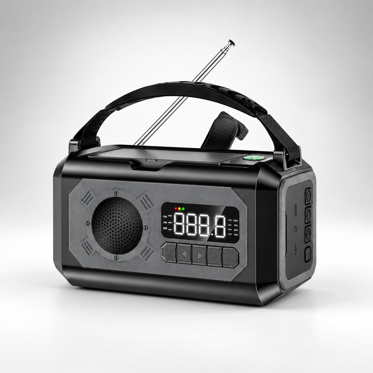 Kurbelradio in Schwarz – Produktfoto auf hellem Grund