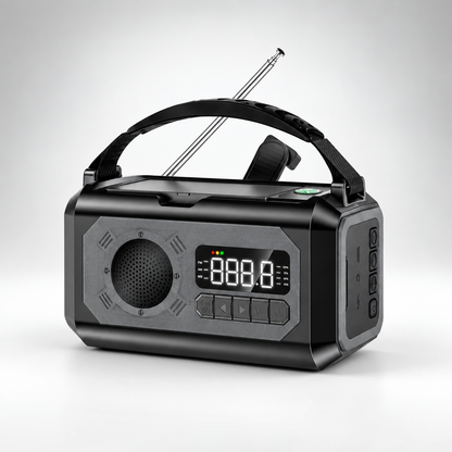 Kurbelradio in Schwarz – Produktfoto auf hellem Grund