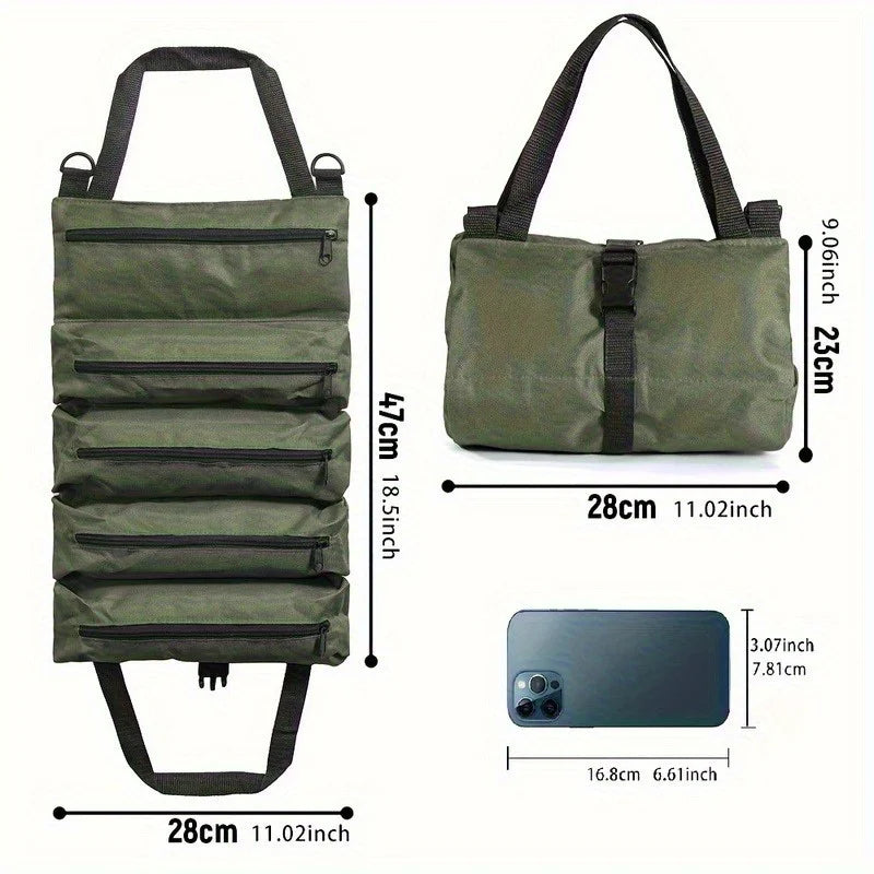 Werkzeugtasche Roll-Up – Maße aufgeklappt 47 x 28 cm und aufgerollt 28 x 23 cm