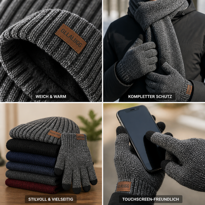 Wintermütze Herren Set – weich & warm, kompletter Schutz, stilvoll & vielseitig, touchscreen-freundliche Handschuhe