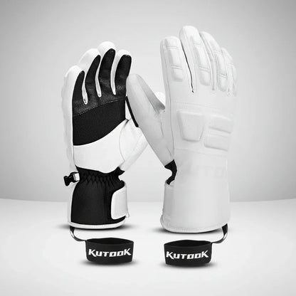 Skihandschuhe in Weiß mit 5 Fingern – Handfläche und Handrücken mit Handgelenkschlaufen