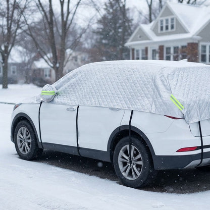 Halbgarage SUV Silber von hinten seitlich mit Gurten an den Türen