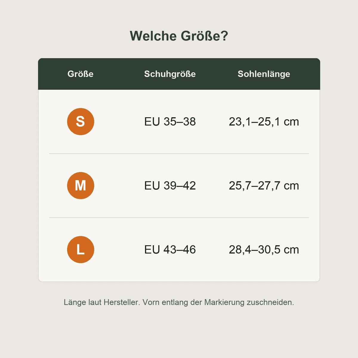 Beheizbare Einlegesohlen mit Akku – Größentabelle