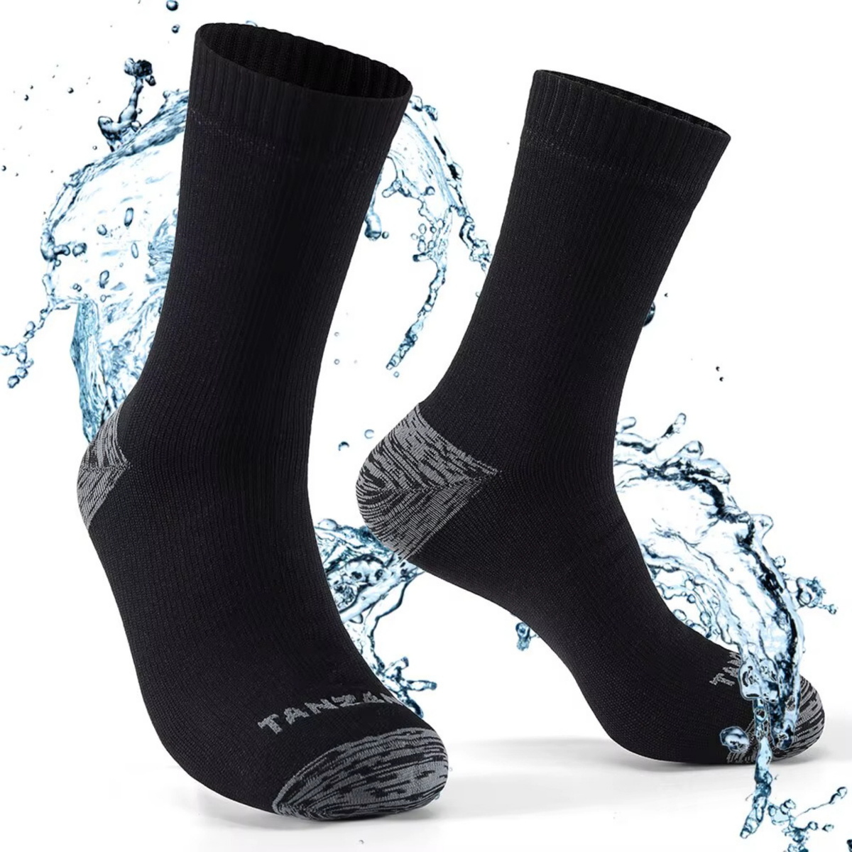 Wasserdichte Socken in Schwarz mit grauer Ferse und Spitze
