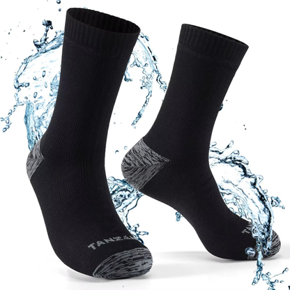 Wasserdichte Socken in Schwarz mit grauer Ferse und Spitze