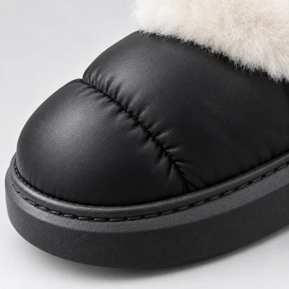 Winterstiefel Damen gefüttert – Nahaufnahme der gesteppten Spitze und der Plateausohle